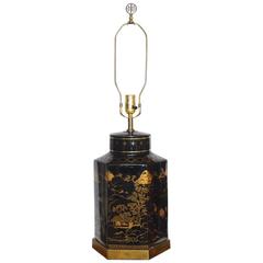 Chinese Porcelain Tole Tea Canister Table Lamp