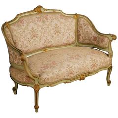 20th Century Venetian Lacquered and Gilt Sofa with Floral Fabric