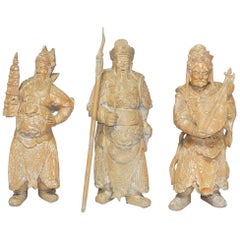 Set of Three Chinese Carved Statues of Immortals