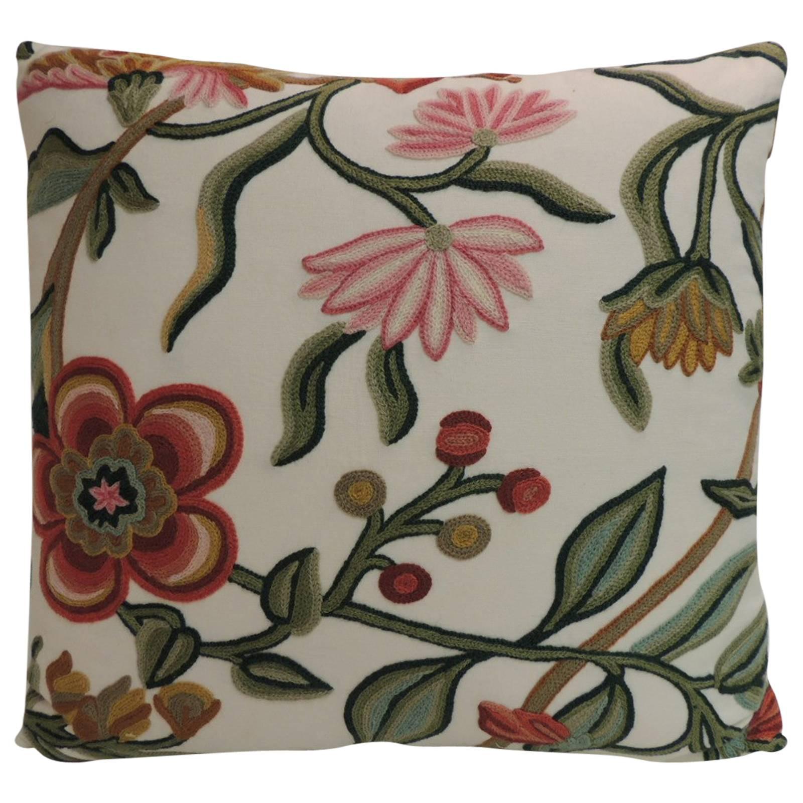 Vintage Crewel Work Floral Decorative Colorful Pillow