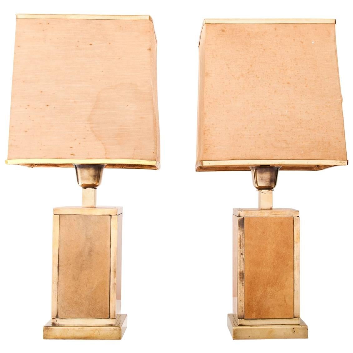Rare Pair of Mid-Century Aldo Tura Lacquered Parchment and Brass Table Lamps