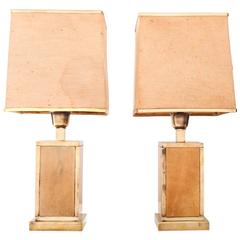 Rare Pair of Mid-Century Aldo Tura Lacquered Parchment and Brass Table Lamps