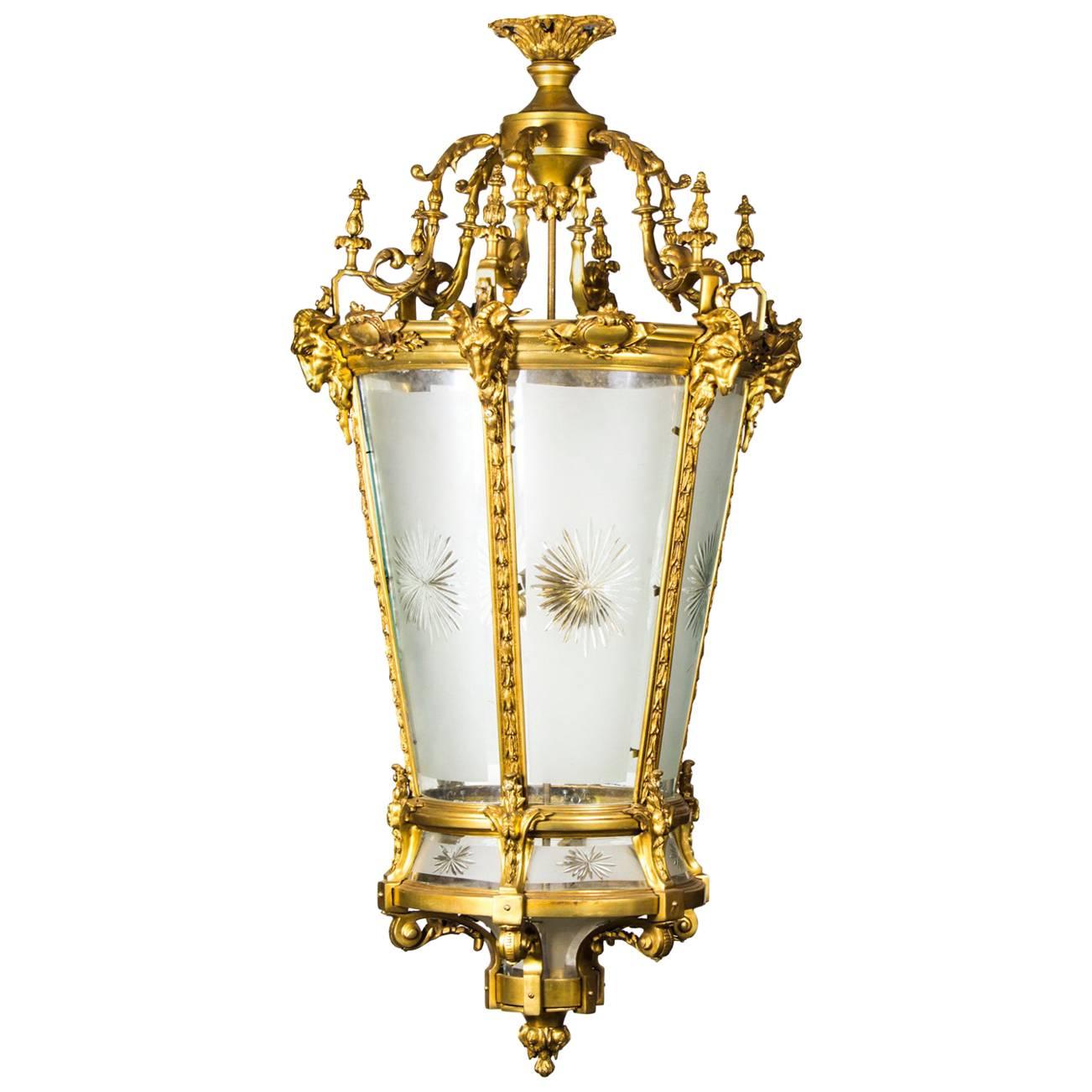 Lanterne d'entrée vintage à six lumières en bronze doré, fin du XXe siècle