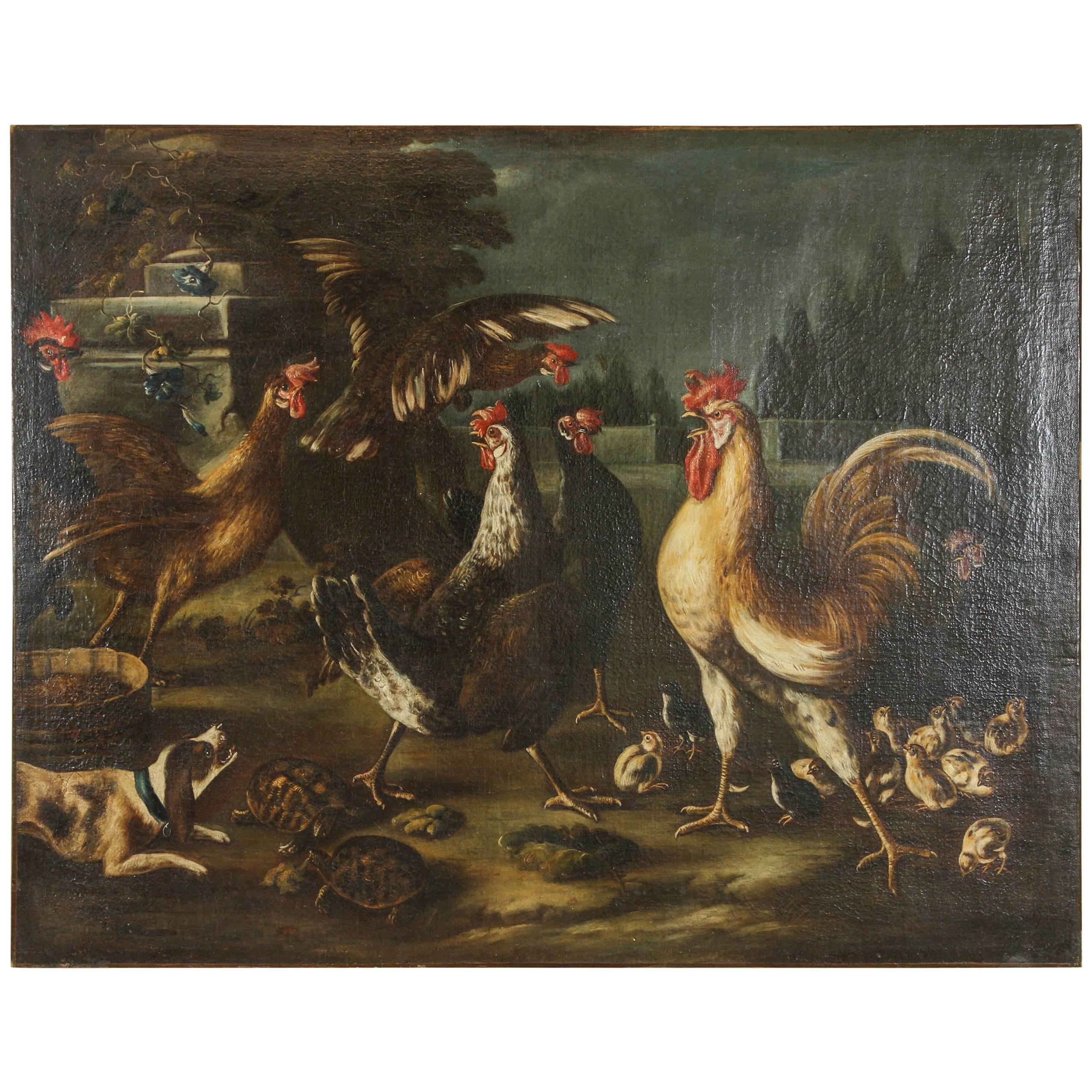 17th Century Oil on Canvas Attributed to Melchior D'Hondecoeter For Sale