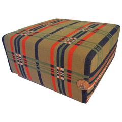 Ottoman, Uphlostered in Antique Horse Blanket, on Rustic Barn Wood Frame