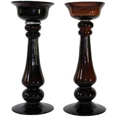 Pair of Mid-Century Modern Hand Blown Glass Baluster Candlesticks 2