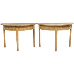 18th Century Yellow Birch Faux Paint Demi Lune Tables 