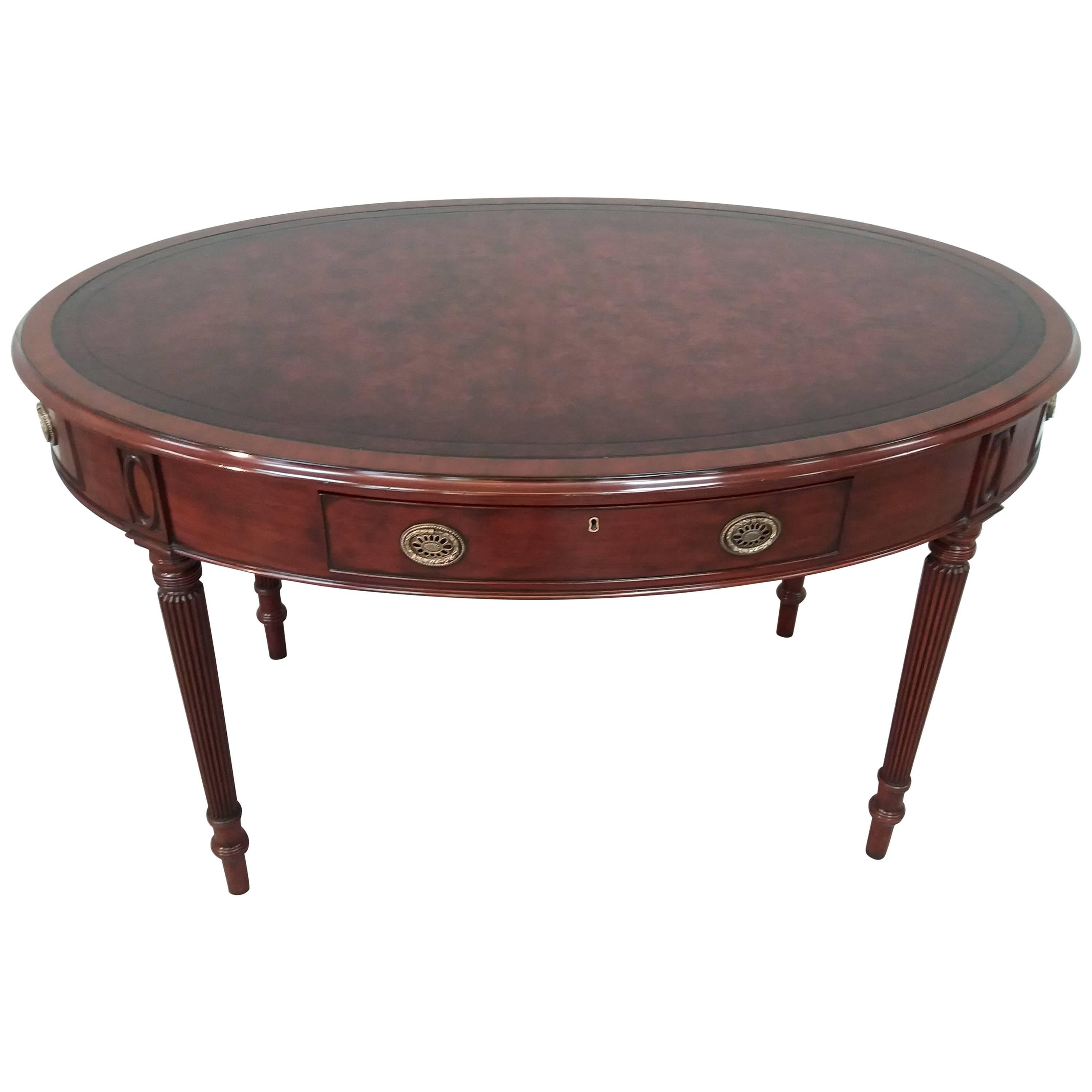 Arthur Brett Regency-style Mahogany Oval Writing Table with Leather Top For Sale