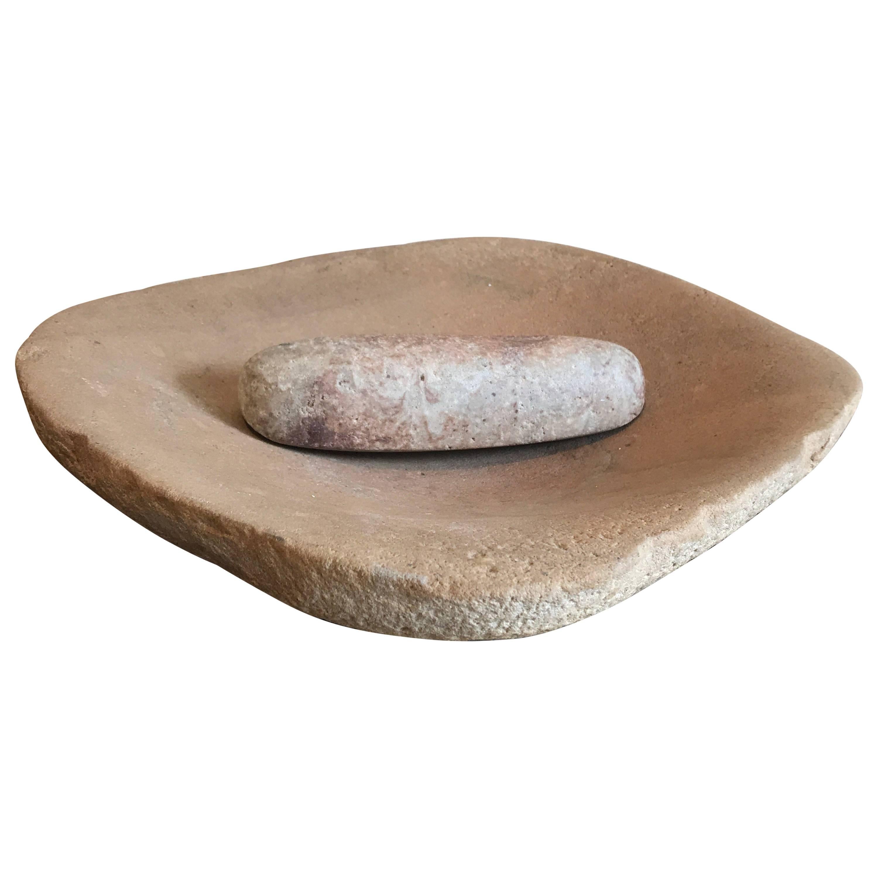 Native American Grinding Stone Bowl and Pestle