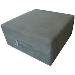 Ottoman Upholstered in Vintage Tent Canvas Mounted on Rustic Barn Board Frame