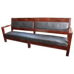 Walnut Courthouse Bench with Leather Upholstery