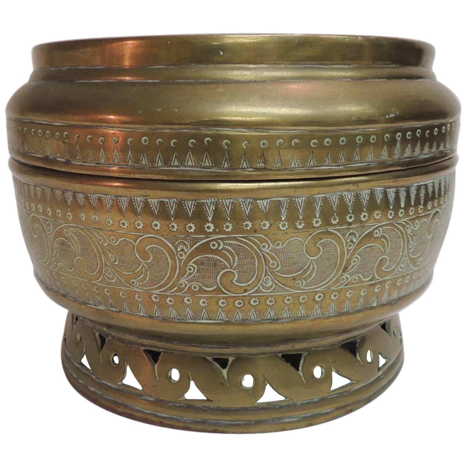 Vintage Brass Persian Cachepot with Pierced Base