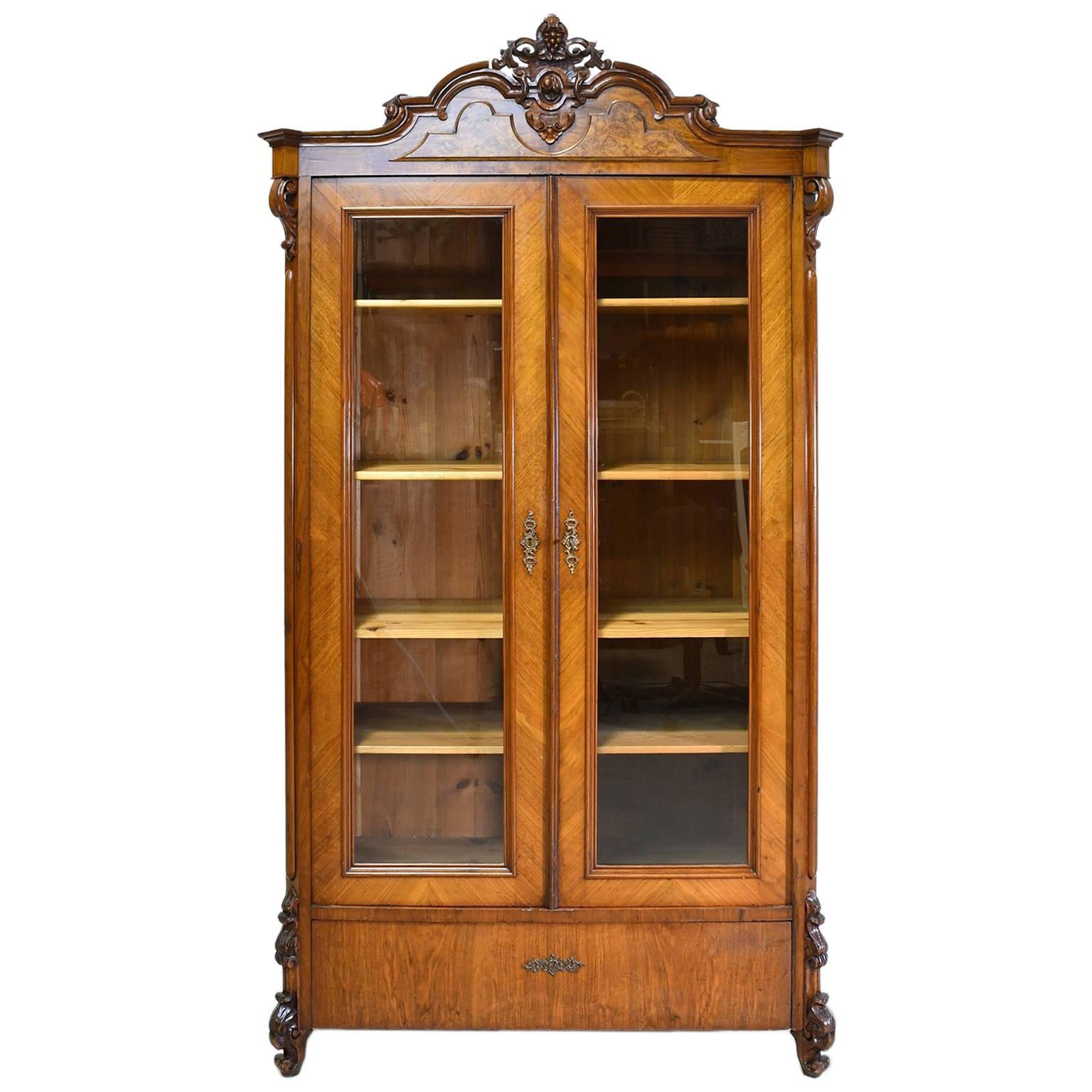 Mid 19th Century Louis Philippe Display Cabinet or Bookcase Vitrine in Walnut