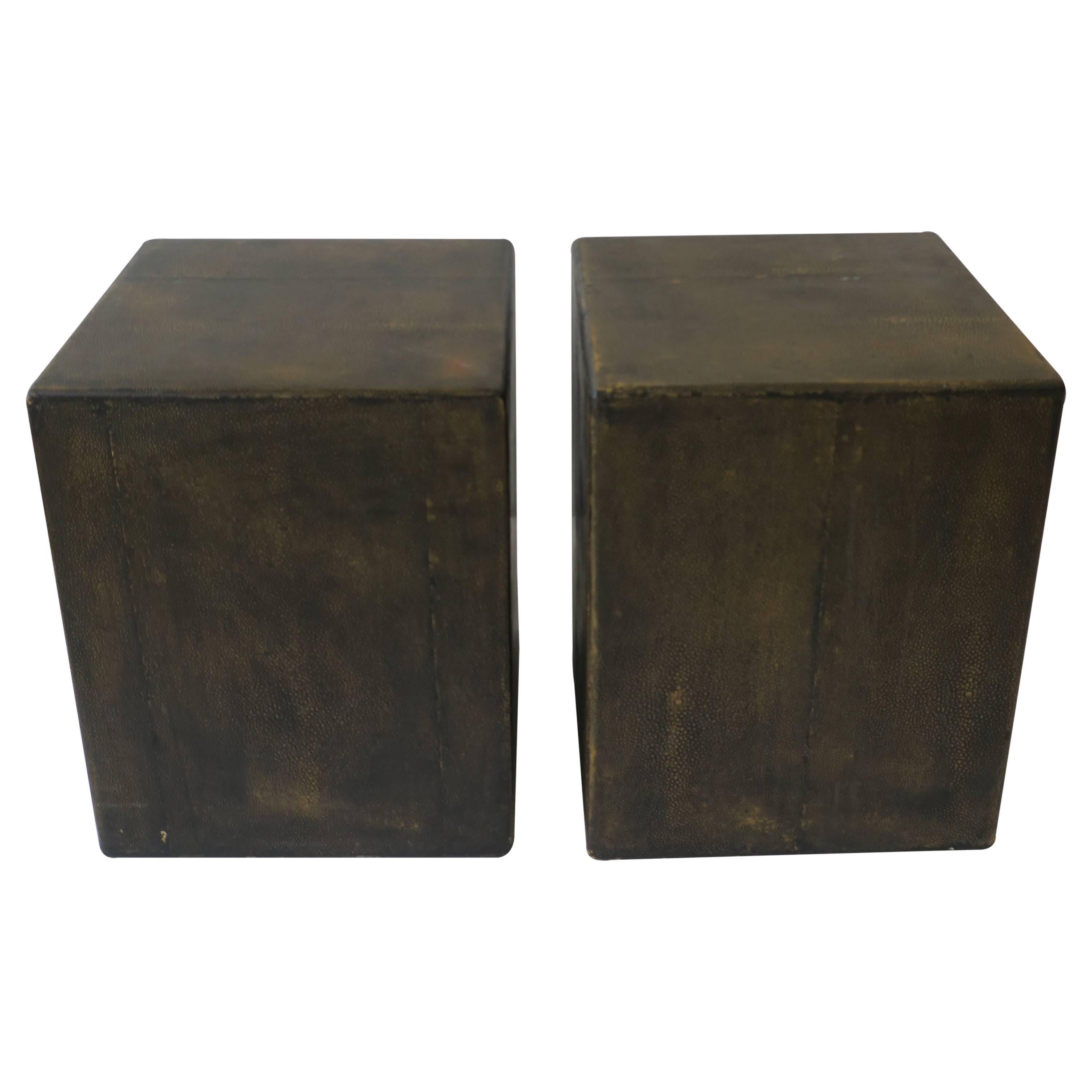 Pair of Modern Black Shagreen-esque End or Side Tables