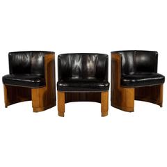 Black Leather Barrel Back Art Deco Accent Chair 1