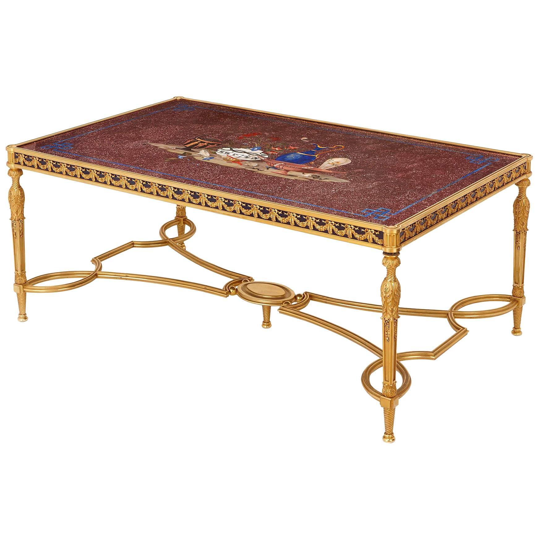 Italian Porphyry, Lapis Lazuli and Pietra Dura Coffee Table