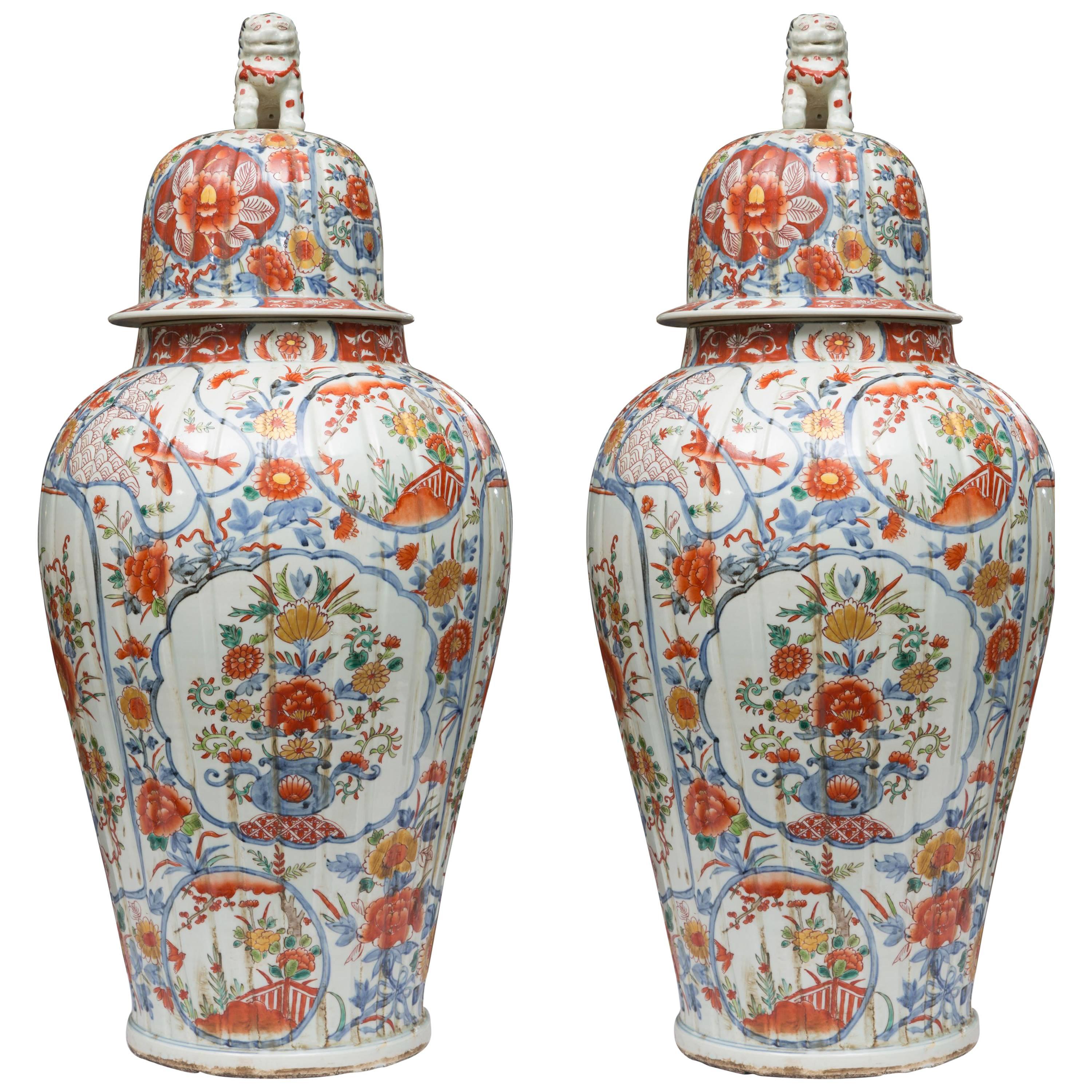 Pair of Chinese Palace Lidded Imari Urns