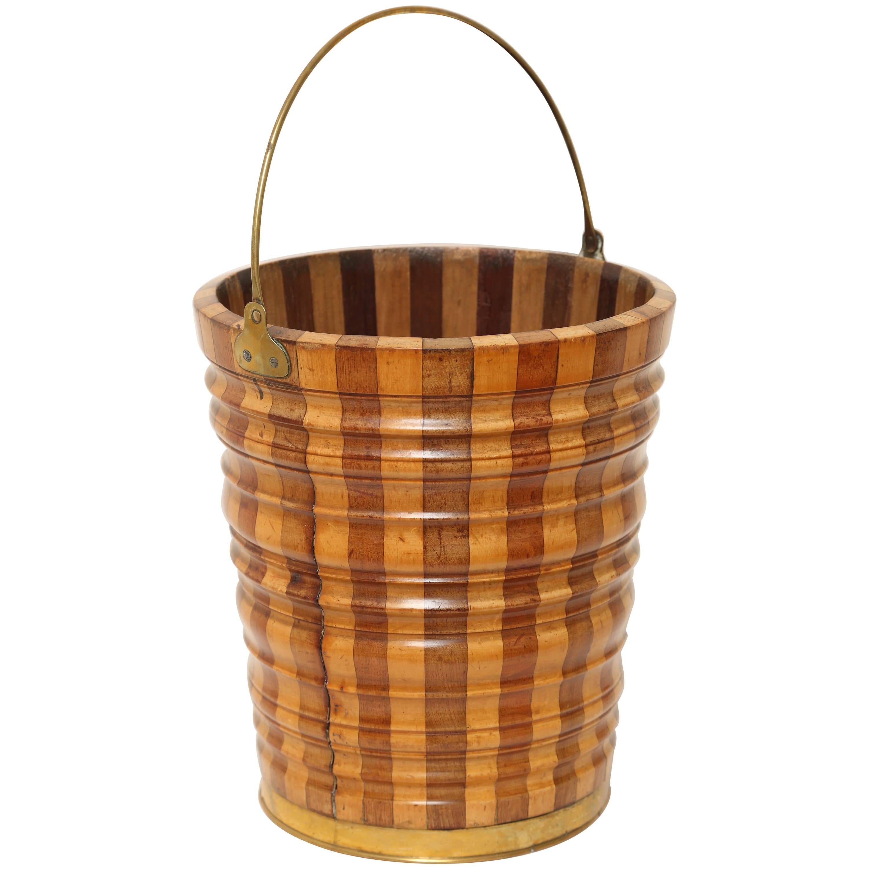 Continental Fruitwood Brass-Bound Peat Bucket