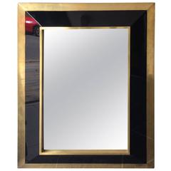 Jean Claude Mahey Brass and Black Lacquer Mirror