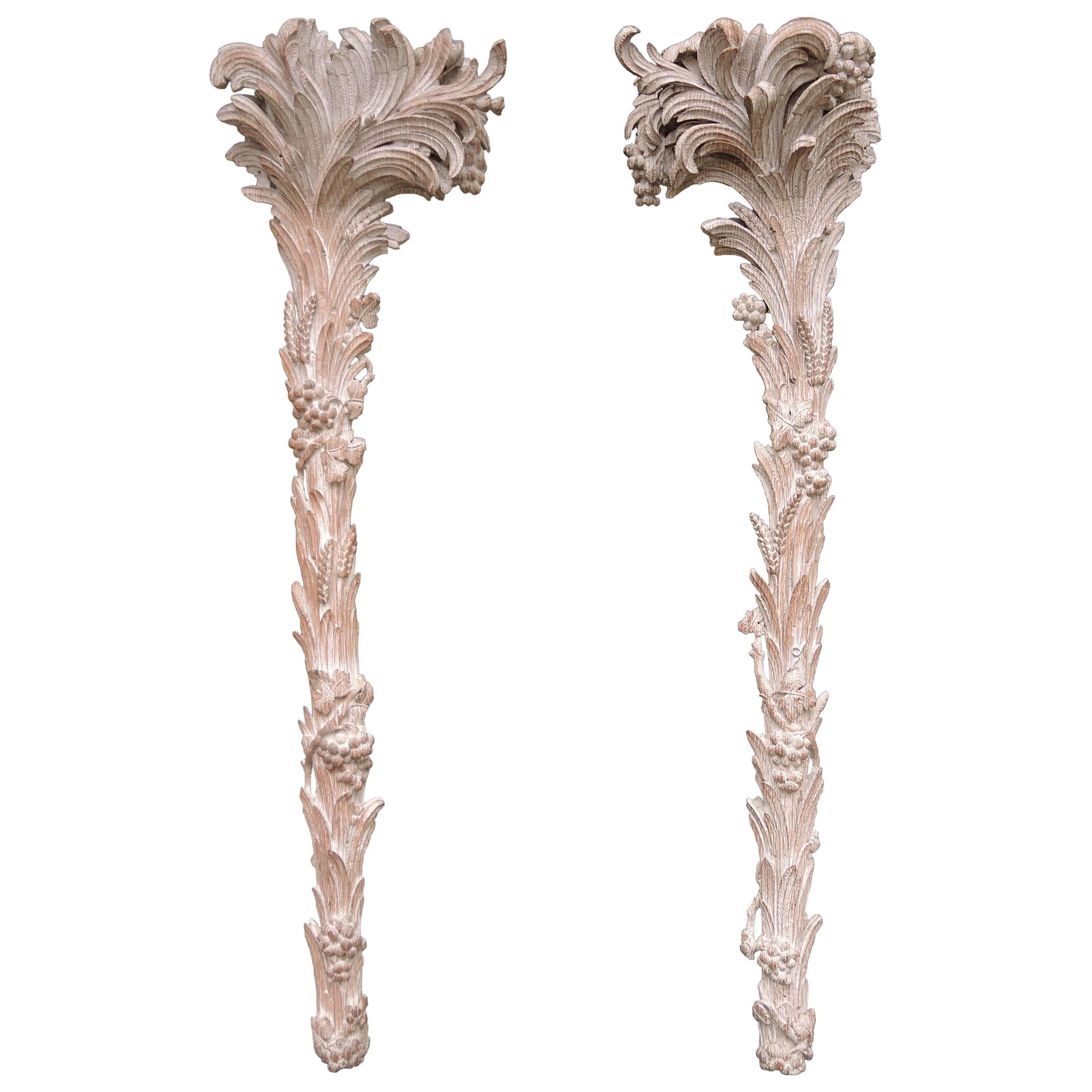 Pair of 1930s Carved Wood Palm Tree Pilasters Originally Fitted as Torchères For Sale