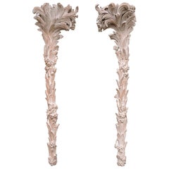 Antique Pair of 1930s Carved Wood Palm Tree Pilasters Originally Fitted as Torchères