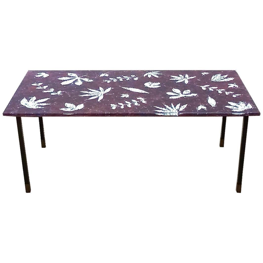 1950s Italian Reverse-Painted Glass Coffee Table designed by Meyer