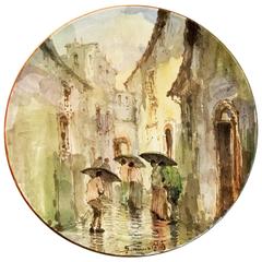 Ceramic Wall Plate from the 1950s, Hand Painted by Mario Grimaldi