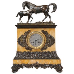 Fine and Early Bronze and Sienna Marble Horses, Mare Tending Her Foal circa 1820