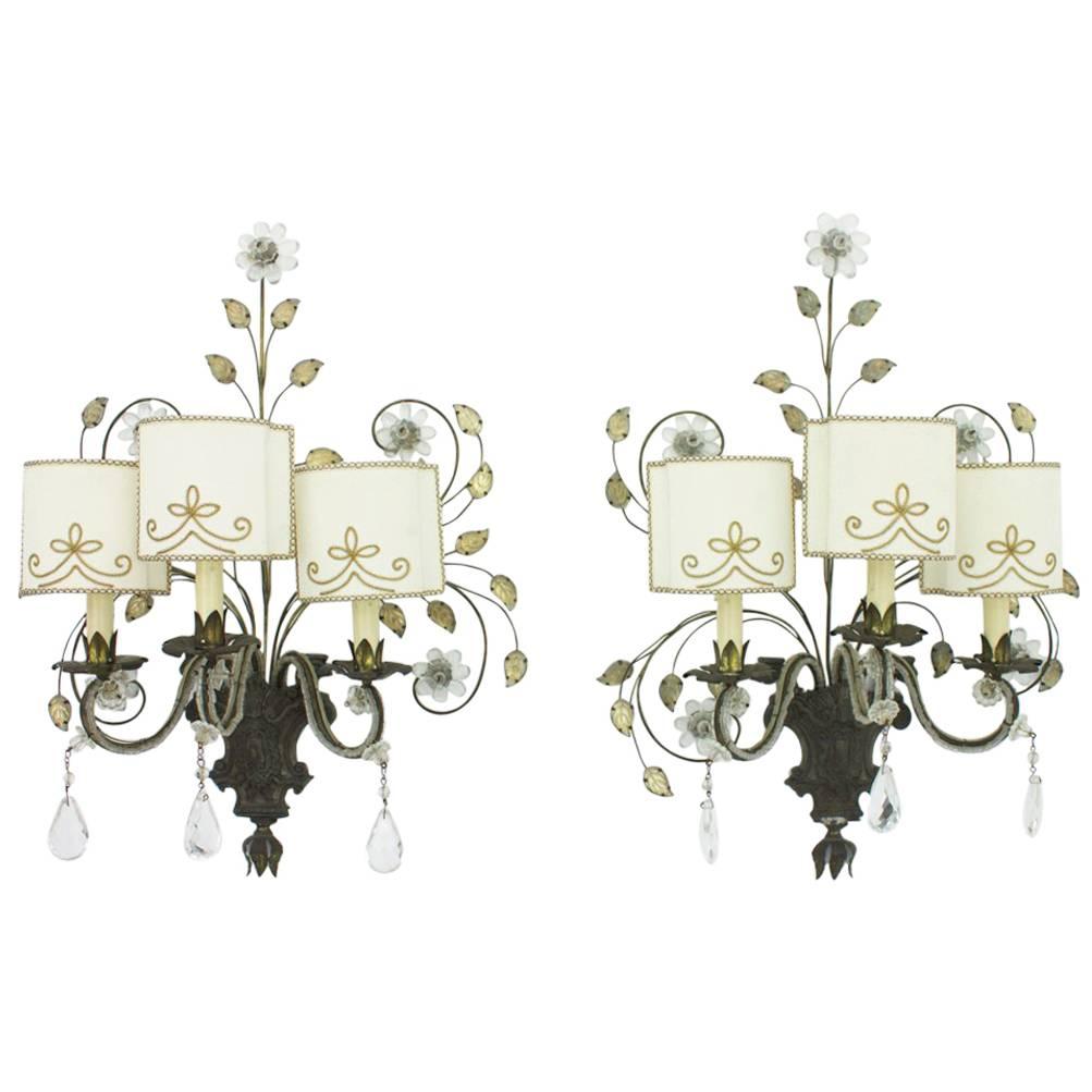 Pair of Large Wall Sconces by Maison Bagues, France 1940 Lights For Sale