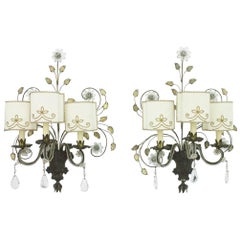 Pair of Large Wall Sconces by Maison Bagues, France 1940 Lights