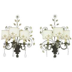 Pair of Large Wall Sconces by Maison Bagues, France 1940 3