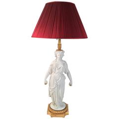 French Neoclassical Biscuit Porcelain Figural Lamp