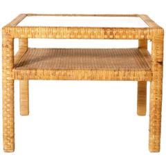 Rattan Wrapped Side Table with Shelf in the Style of Billy Baldwin, circa 1960
