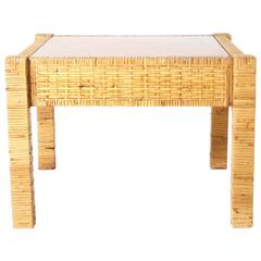 Rattan Wrapped Side Table in the Style of Billy Baldwin, circa 1960