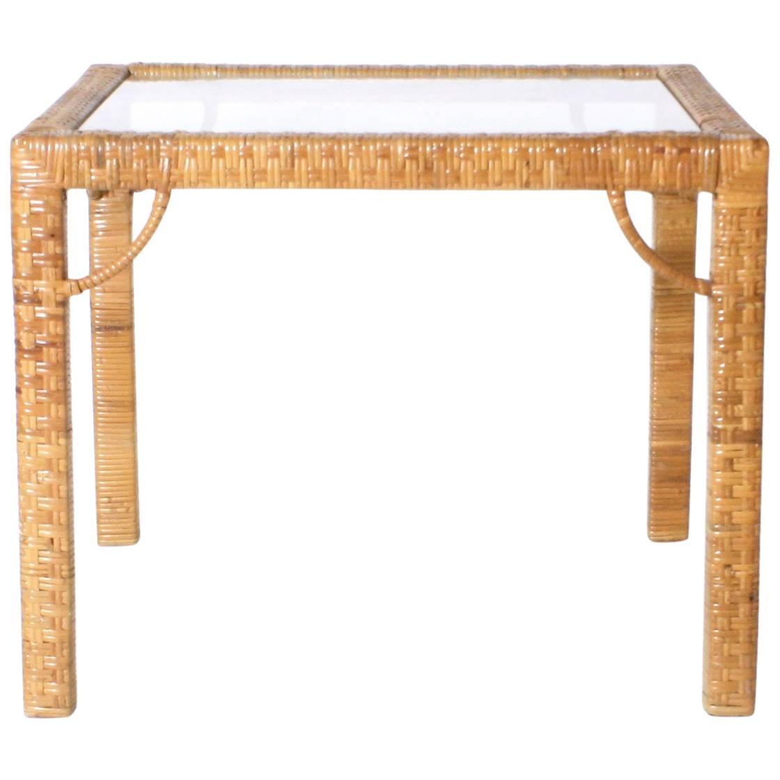 Rattan Wrapped Side Table in the Style of Billy Baldwin, circa 1960