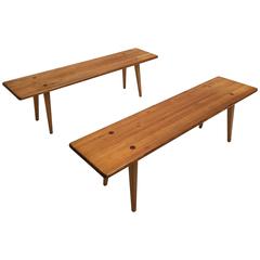 Vintage Pair of Scandinavian Modern Pinewood Jacob Kielland-Brandt Benches Denmark, 1960