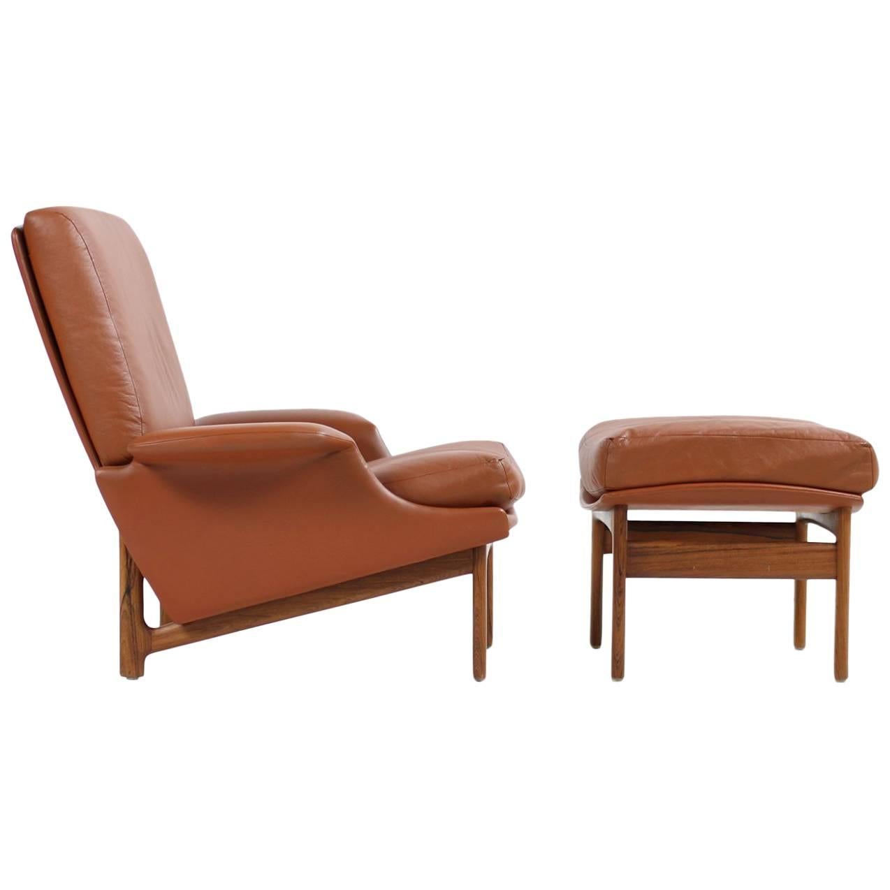Exclusive 1960s Ib Kofod Larsen Lounge Chair 'Adam' Rosewood & Cognac Leather