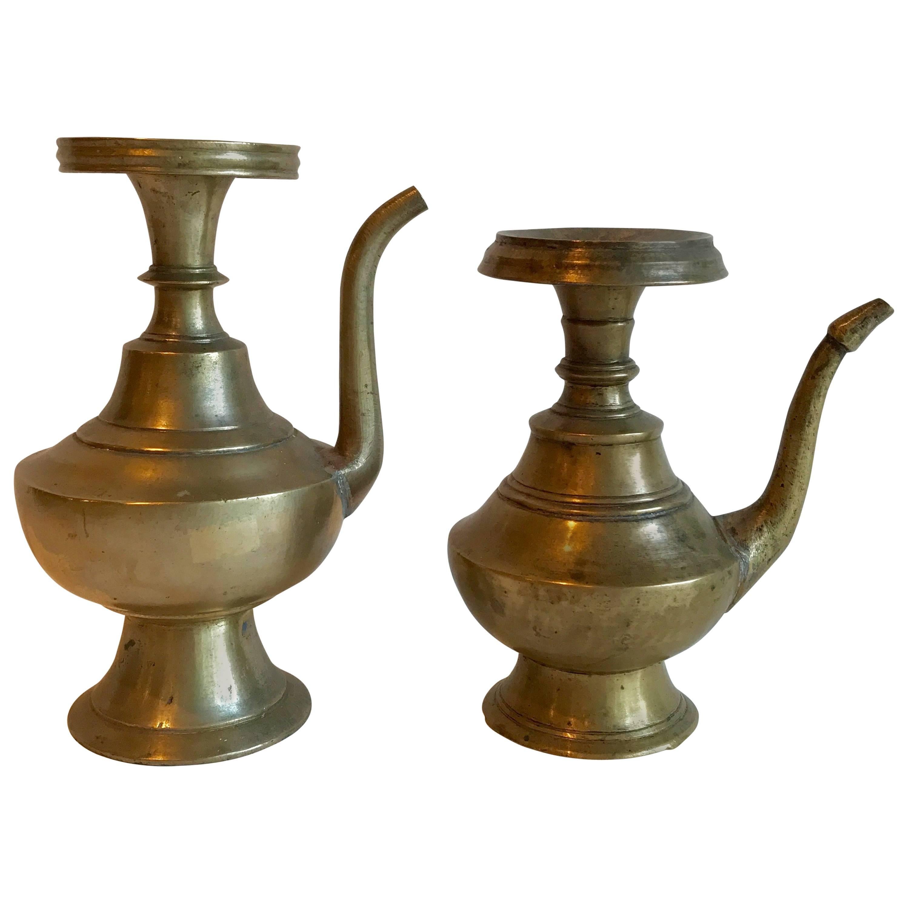 Antique Bronze Holy Water Ewers from Nepal For Sale