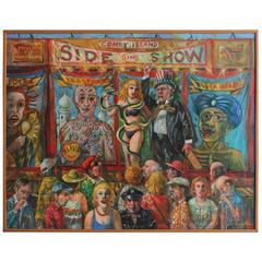 Vintage 20th Century Oil Painting "Coney Island Side Show" by Jonah Kinigstein