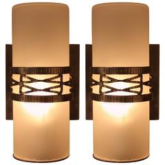 Pair of French Art Deco Cylinder Glass Wall Sconces