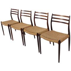 Set of Four Rosewood Dining Chairs, Model 78 by Niels O. Møller, 1960s