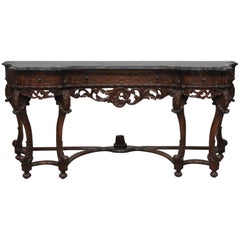 Italian Style Carved Marble-Top Console Table