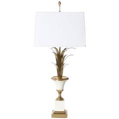 French Brass and Metal Palm Lamp in the Style of Jansen, circa 1950