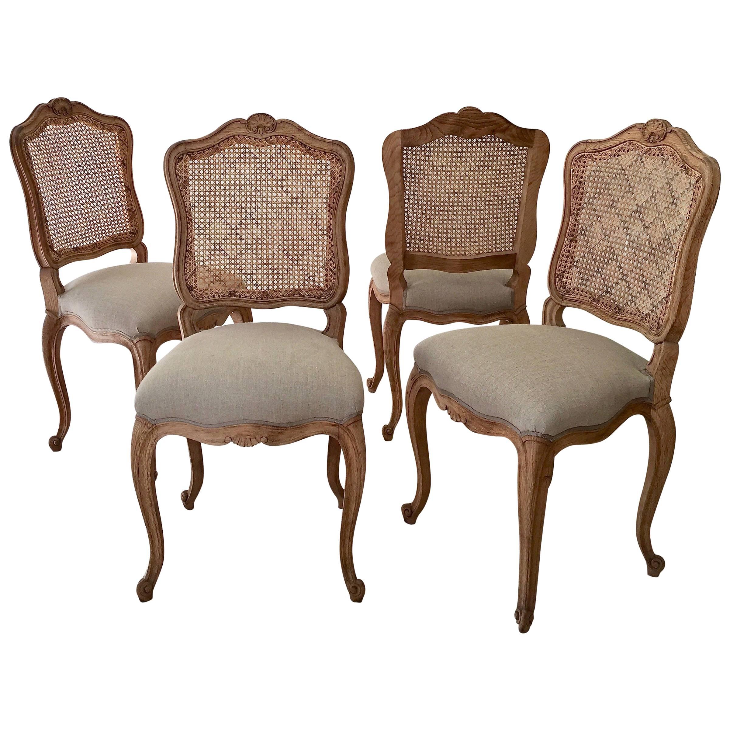 Set of Four French, LXV Style Chairs with Cane Back