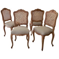 Antique Set of Four French, LXV Style Chairs with Cane Back
