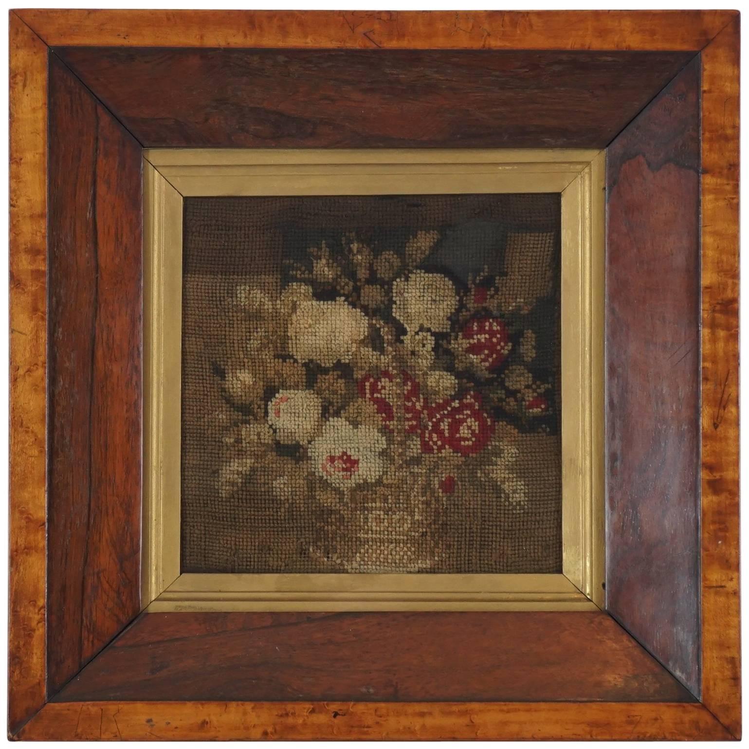 Framed 19th Century Needlepoint in Mahogany Frame For Sale