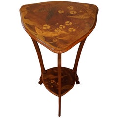 Antique Art Nouveau Marquetry Gueridon Table Stand with Dragonflies, circa 1900