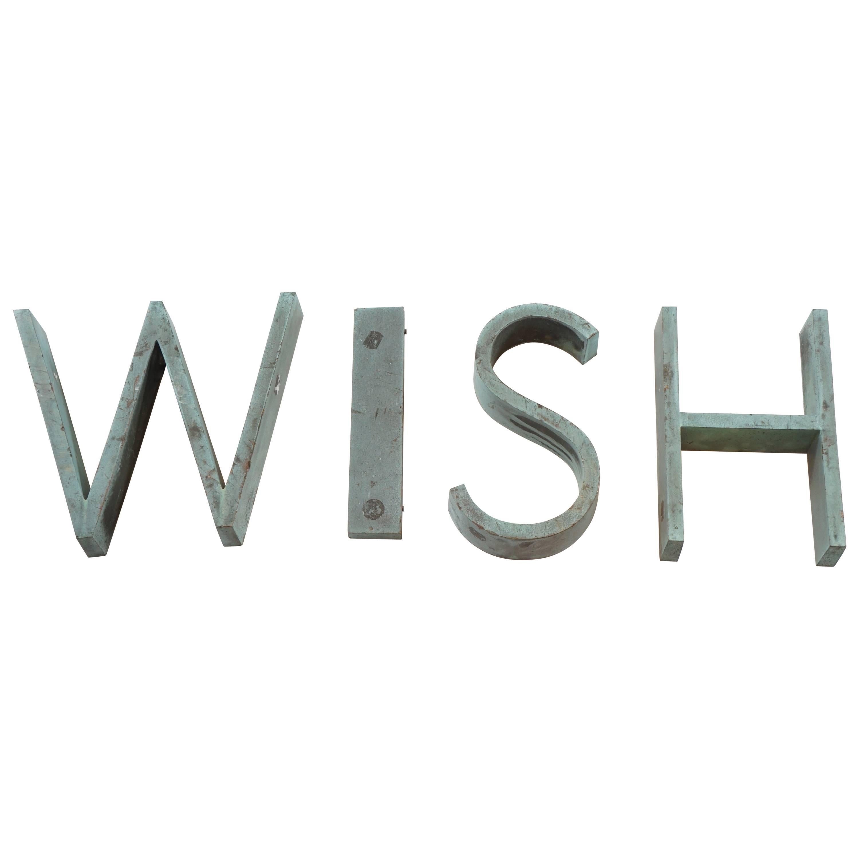 Bronze Letters Modern Typography "WISH" For Sale