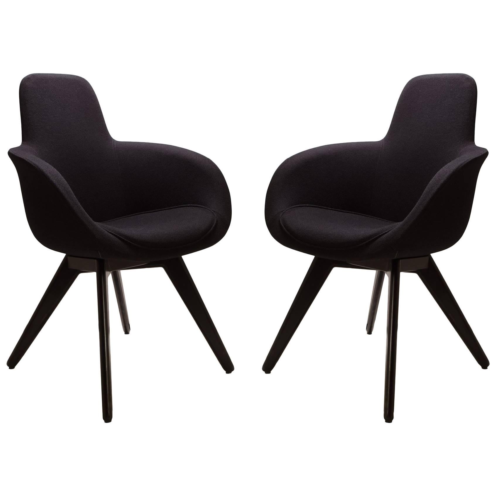 Scoop High Chairs in Black Wool by Tom Dixon, Pair