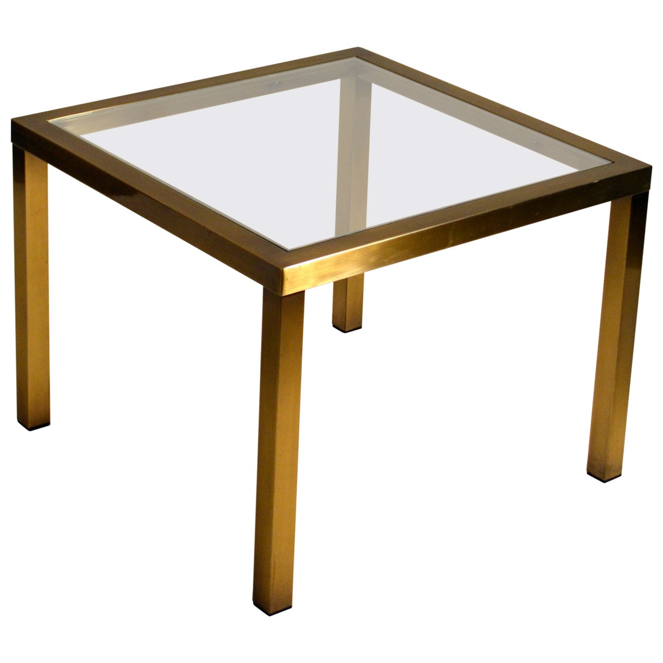Square Beveled Glass Top with Steel and Brass Base Coffee Table at 1stDibs